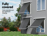 Instahut Retractable Fixed Pivot Arm Window Awning Outdoor Blinds 2.1X2.1M Grey - 45-Degree Angle