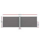 Instahut Side Awning Sun Shade Outdoor Retractable Privacy Screen 1.8X6M Grey