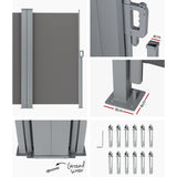 Instahut Side Awning Sun Shade Outdoor Retractable Privacy Screen 1.8X6M Grey - Rear View