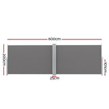 Instahut Side Awning Sun Shade Outdoor Retractable Privacy Screen 2X6M Grey - Front View