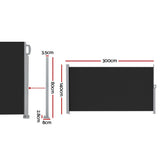 Instahut 1.4X3M Side Awning Retractable Privacy Screen Outdoor Sun Shade Black