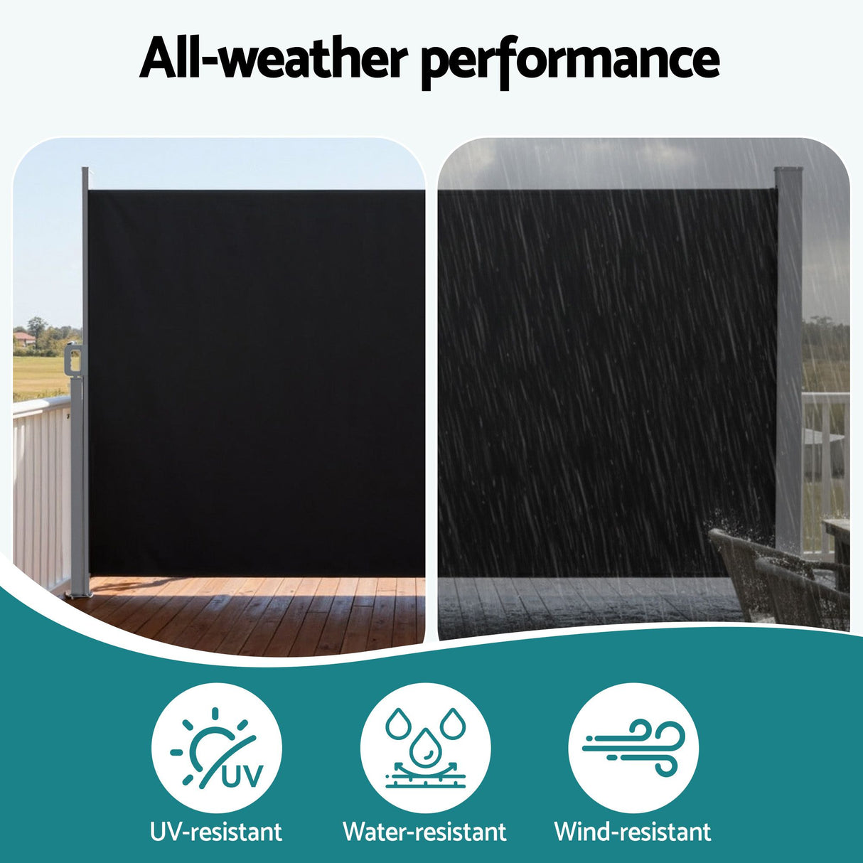 Instahut 1.4X3M Side Awning Retractable Privacy Screen Outdoor Sun Shade Black