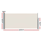 Instahut Side Awning Sun Shade Outdoor Blinds Retractable Screen 1.4X3M Cream - Front View