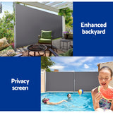 Instahut Side Awning Sun Shade Outdoor Blinds Retractable Screen 1.4X3M GR - Top-Down View
