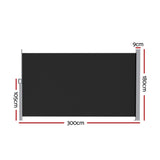 Instahut Side Awning Sun Shade Outdoor Retractable Privacy Screen 1.8X3M Black - Front View