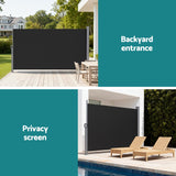 Instahut Side Awning Sun Shade Outdoor Retractable Privacy Screen 1.8X3M Black - Top-Down View