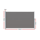 Instahut Side Awning Sun Shade Outdoor Retractable Privacy Screen 1.8X3M Grey - Front View