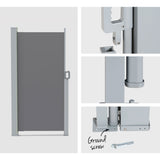 Instahut Side Awning Sun Shade Outdoor Retractable Privacy Screen 1.8X3M Grey - Rear View