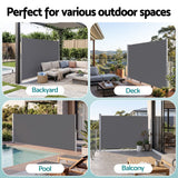 Instahut 1.8X3.5M Side Awning Retractable Privacy Screen Outdoor Sun Shade Grey - 45-Degree Angle