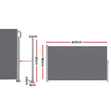 Instahut 1.8X4M Side Awning Retractable Privacy Screen Outdoor Sun Shade Grey - Front View