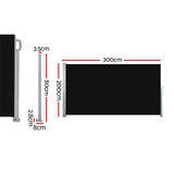 Instahut Side Awning Sun Shade Outdoor Retractable Privacy Screen 2X3M Black X2 - Front View