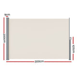 Instahut Side Awning Sun Shade Outdoor Blinds Retractable Screen 2X3M Cream - Front View