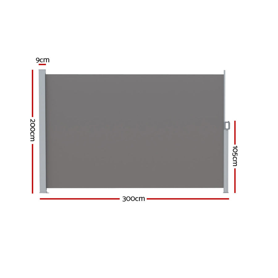 Instahut Side Awning Sun Shade Outdoor Retractable Privacy Screen 2X3M Grey, image 2