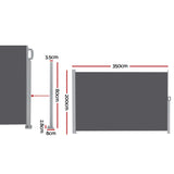 Instahut 2X3.5M Side Awning Retractable Privacy Screen Outdoor Sun Shade Grey - Front View