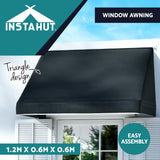 Instahut Window Door Awning 1.2mx0.6mx0.6m Black Polyester Fabric Steel Frame - Side View