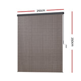 Instahut 2.1X2.5M Outdoor Blinds Awning Roll Down Retractable Knit Fabric Outdoor Blinds Window Shade Brown - Front View