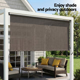 Instahut 3X2.5M Outdoor Blinds Awning Roll Down Retractable Knit Fabric Outdoor Blinds Window Shade Brown - Low Angle