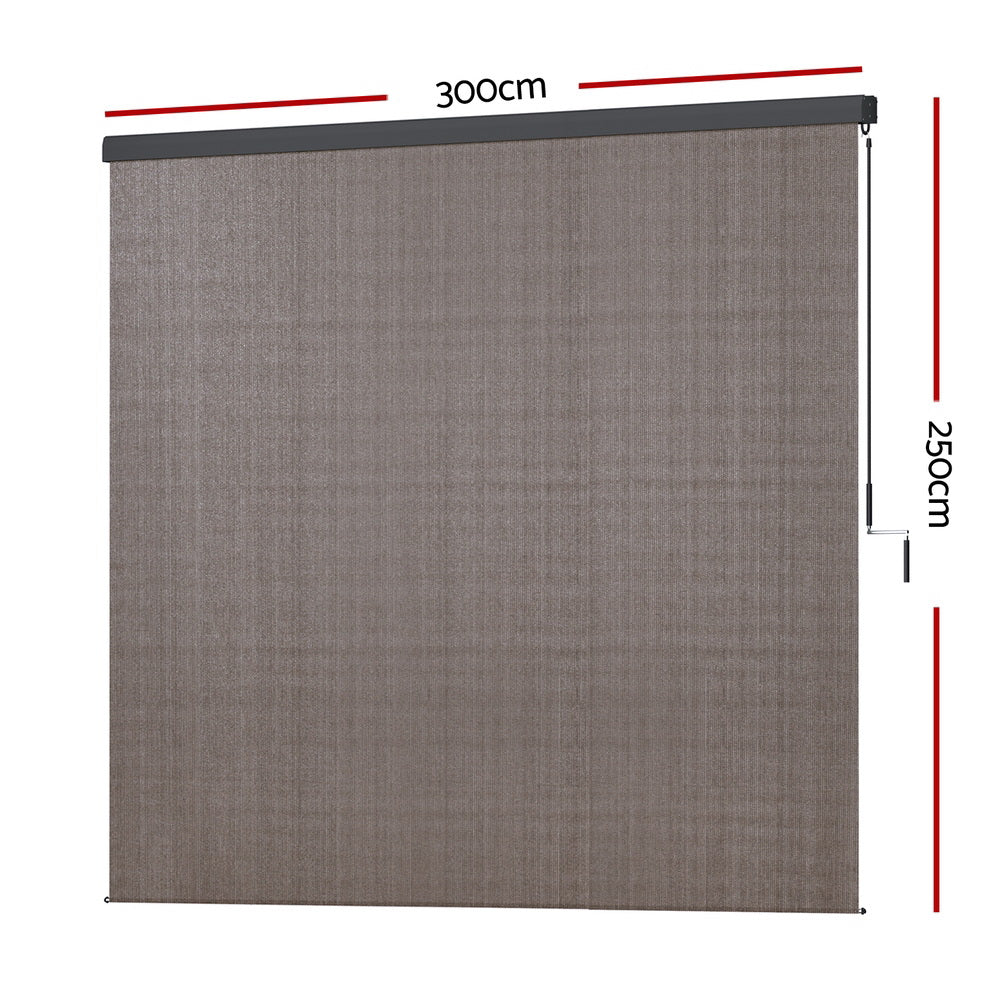 Instahut 3X2.5M Outdoor Blinds Awning Roll Down Retractable Knit Fabric Outdoor Blinds Window Shade