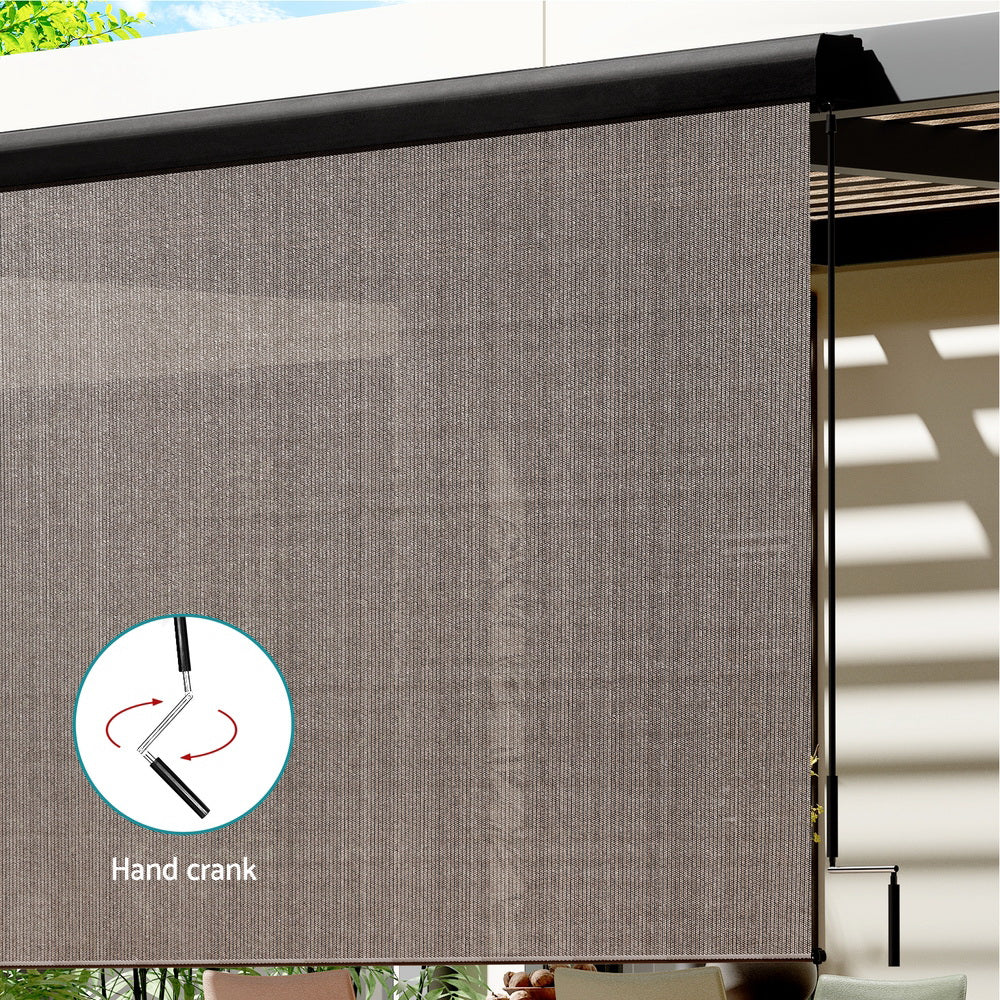 Instahut 3X2.5M Outdoor Blinds Awning Roll Down Retractable Knit Fabric Outdoor Blinds Window Shade