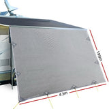 Caravan Privacy Screen Roll Out Awning 4.3X1.95M End Wall Side Sun Shade Grey - Front View