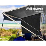 Caravan Privacy Screen Roll Out Awning 1.95x2.2M Sun Shade End Wall Side Black - Top-Down View