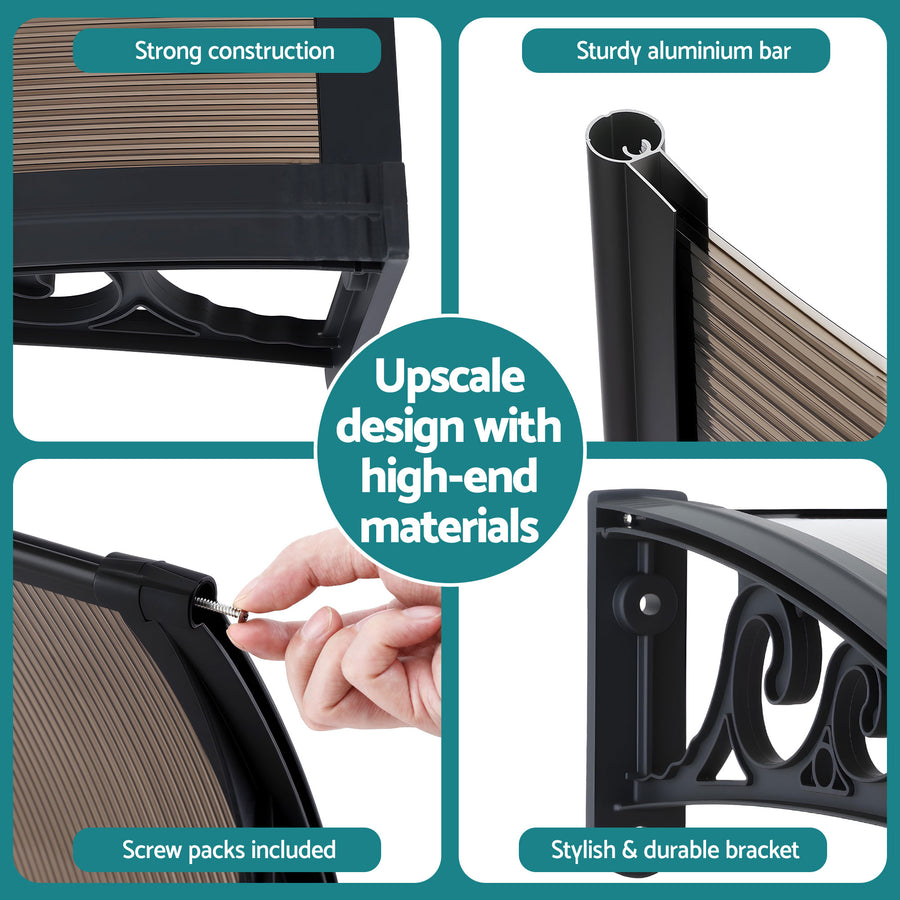 Instahut Window Awning Drainage 0.6mx0.6m Outdoor Brown