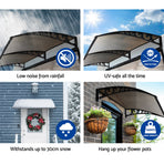 Instahut 1m x 1m window and door awning, brown panel with black brackets, black brackets