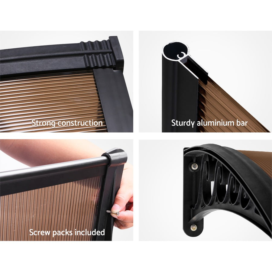 Instahut 1m x 1m window and door awning, brown panel with black brackets, image 6