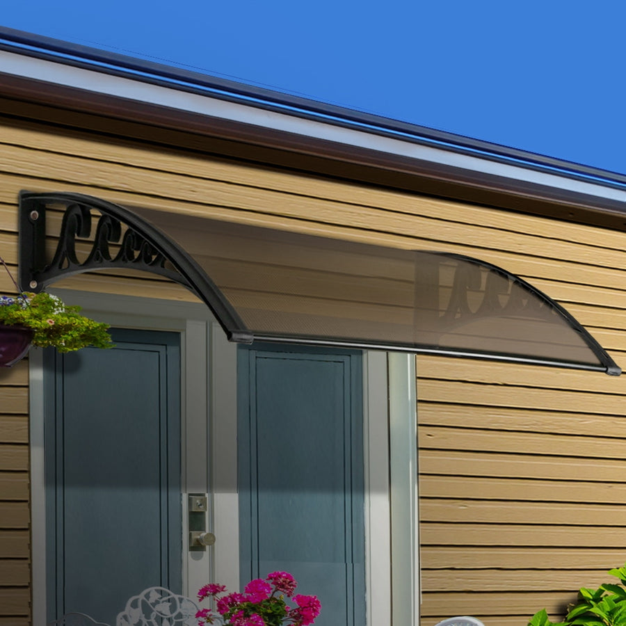 Instahut 1m x 1m window and door awning, brown panel with black brackets, image 7