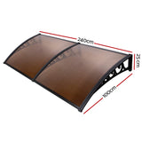 Instahut Window Door Awning 1mx2.4m Brown Hollow Sheet Plastic Frame - Front View