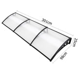 Instahut Window Door Awning 1mx3m Transparent - Front View