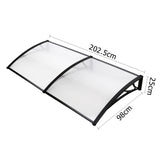 Instahut Window Door Awning Canopy 1mx2m Transparent Sheet Black Plastic Frame - Front View