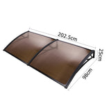 Instahut Window Door Awning Canopy 1mx2m Brown Sheet Black Plastic Frame - Front View