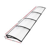 Instahut Window Awning Door Canopy 1m x 4m Transparent Sheet Black Plastic Frame - Front View
