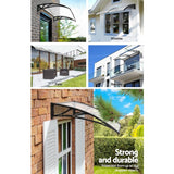 Instahut Window Awning Door Canopy 1m x 4m Transparent Sheet Black Plastic Frame - Top-Down View
