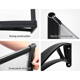 Instahut Window Awning Door Canopy 1m x 4m Transparent Sheet Black Plastic Frame - Rear View
