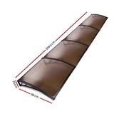 Instahut Window Awning Door Canopy 1m x 4m Brown Sheet Black Plastic Frame - Front View
