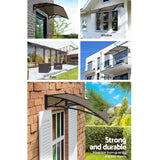 Instahut Window Awning Door Canopy 1m x 4m Brown Sheet Black Plastic Frame - Top-Down View