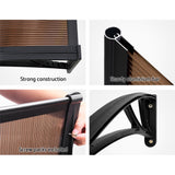 Instahut Window Awning Door Canopy 1m x 4m Brown Sheet Black Plastic Frame - Rear View