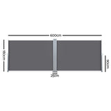 Instahut Side Awning Sun Shade Outdoor Retractable Privacy Screen 1.8MX6M Grey - Front View