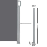 Instahut Side Awning Sun Shade Outdoor Retractable Privacy Screen 2MX6M Grey - Side View