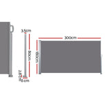 Set of 2 Instahut Side Awning Sun Shade Outdoor Blinds Retractable Screen 1.8X3M GR - Front View
