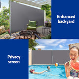Set of 2 Instahut Side Awning Sun Shade Outdoor Blinds Retractable Screen 1.8X3M GR - Top-Down View