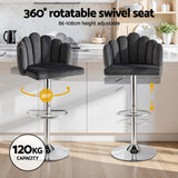 Artiss Bar Stool X2 Kitchen Dining Counter Gaslift Chair Adjustable Velvet Grey - Top-Down View