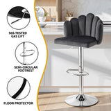 Artiss Bar Stool X2 Kitchen Dining Counter Gaslift Chair Adjustable Velvet Grey - Rear View