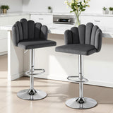Artiss Bar Stool X2 Kitchen Dining Counter Gaslift Chair Adjustable Velvet Grey - Close-Up Angle