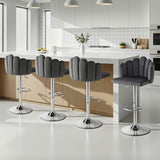 Artiss Bar Stool X4 Kitchen Dining Counter Gaslift Chair Adjustable Velvet Grey - Close-Up Angle