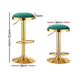 4x Artiss Bar Stools Kitchen Dining Chairs Velvet Padded Stool Green - Front View