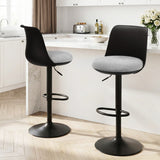 Artiss 2x Bar Stools Kitchen Swivel Gas Lift Counter Dining Chair Curved Black - Low Angle