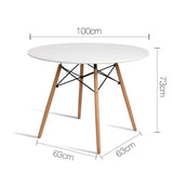 Artiss Dining Table Round White 4 Seater 100CM - Front View